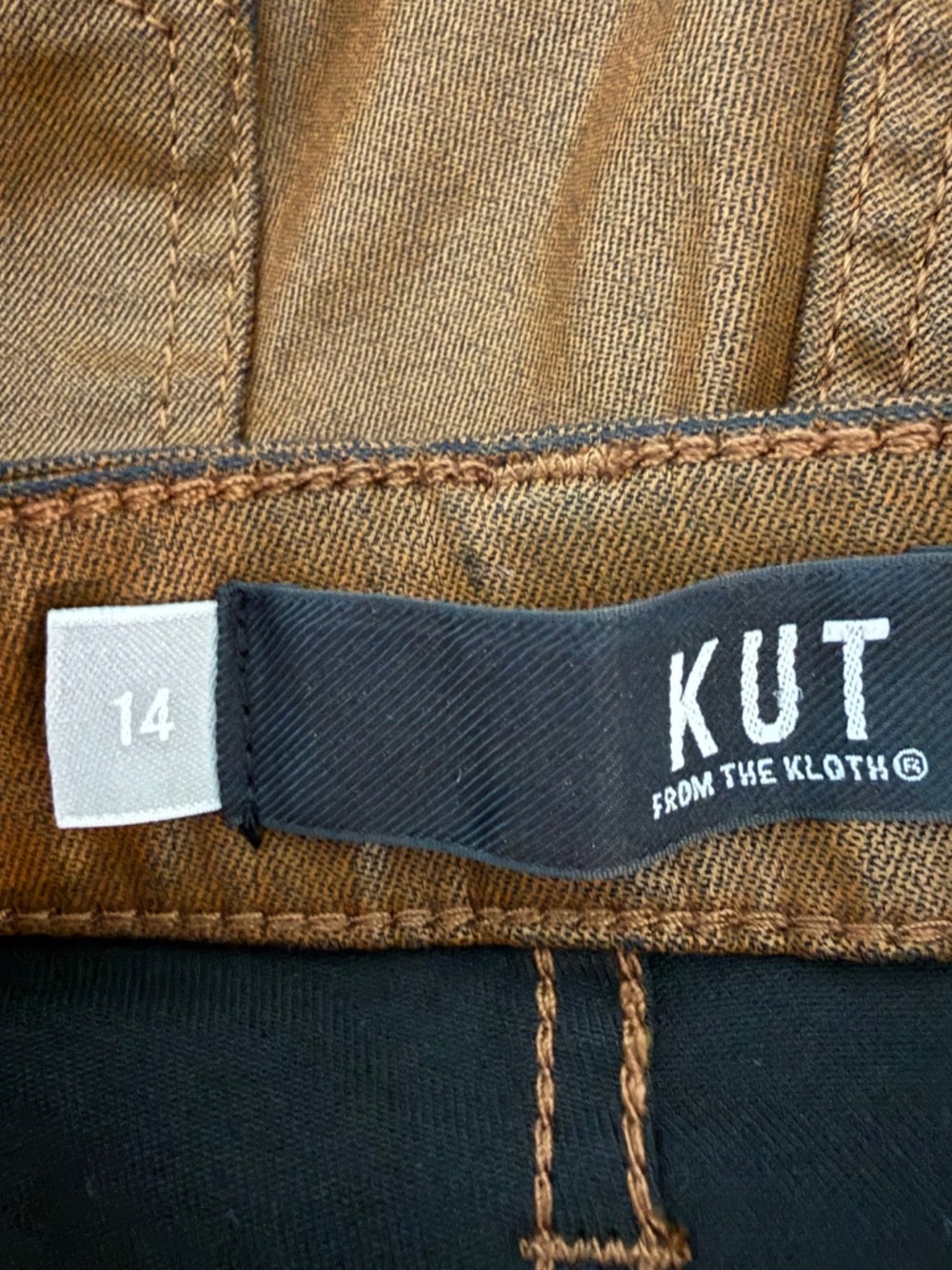 KUT from the Kloth Coated Skinny Jeans — Bronze/Camel, Size 14 - Picture 7 of 8